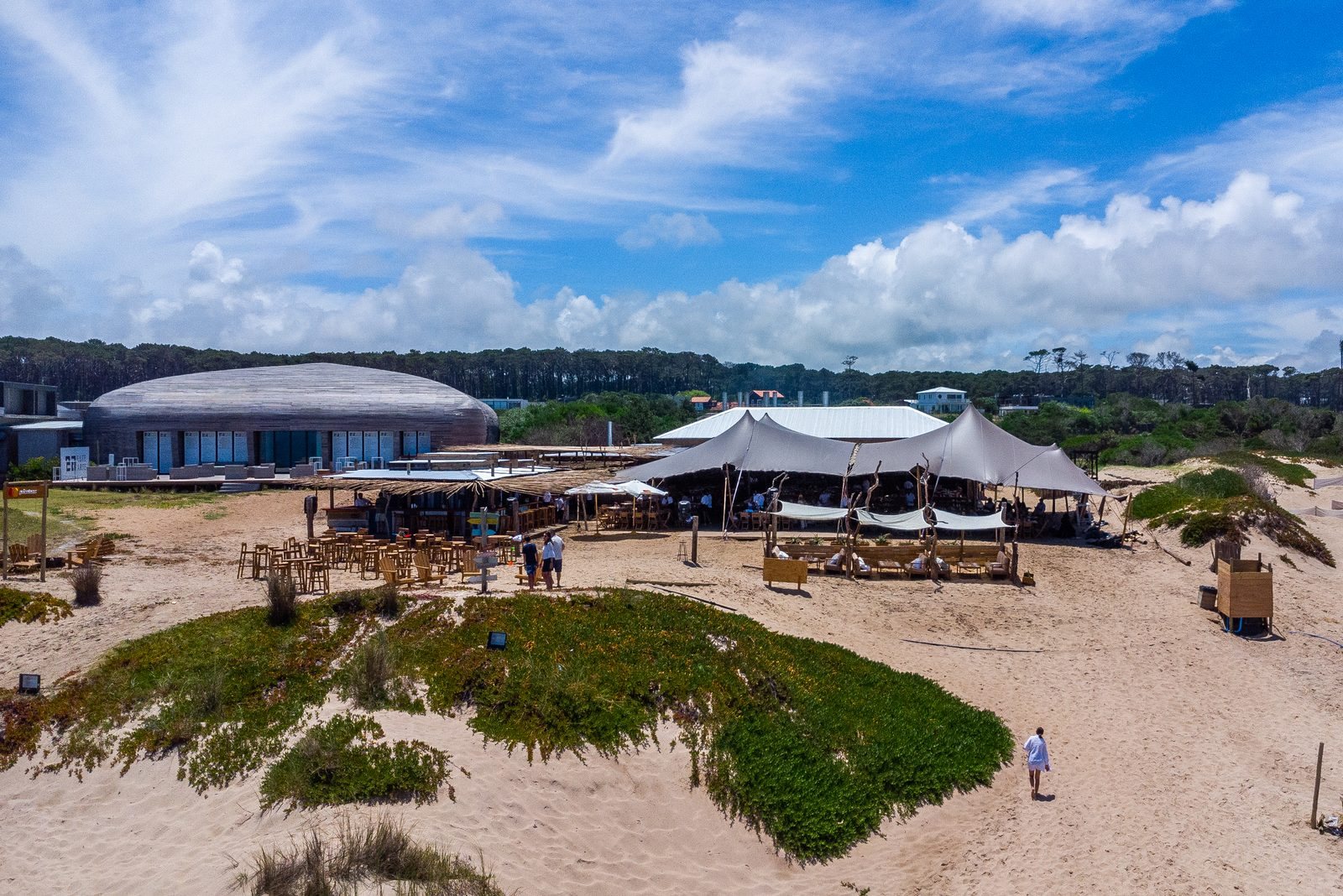 The beach, the pavilion and the tents